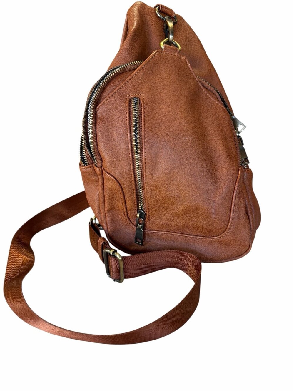 Brown pleather cross bag purse 8”x12” almost new